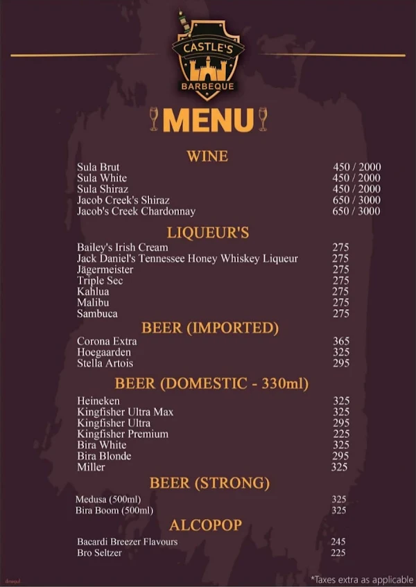 Castle's Barbeque menu 