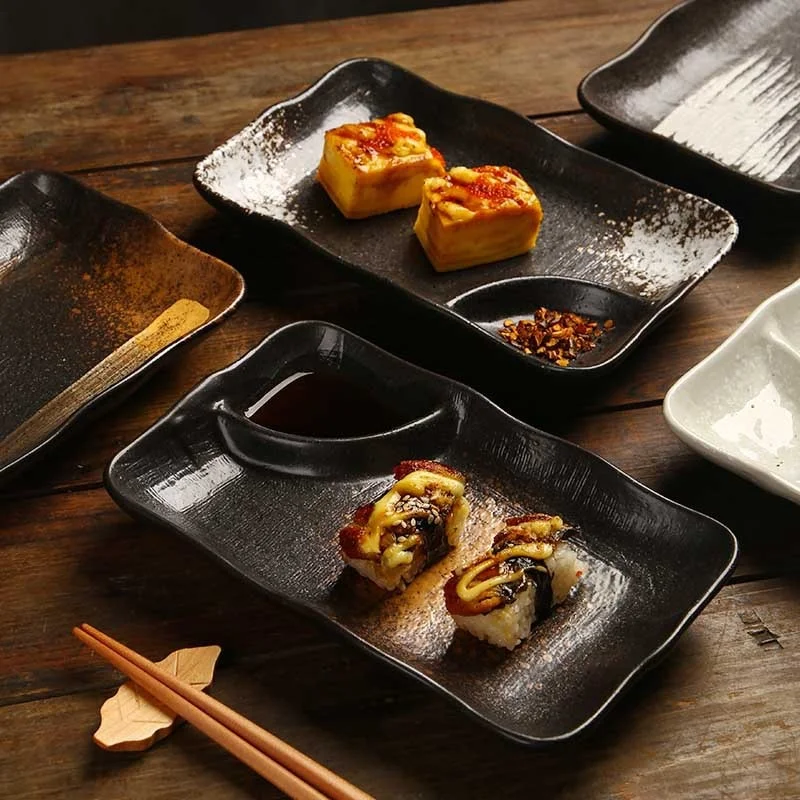 Keramisch compartiment dienblad voor barbecue, dim sum. Serveer stijlvol en gemakkelijk bij elke gelegenheid. Ideaal voor gerechten.