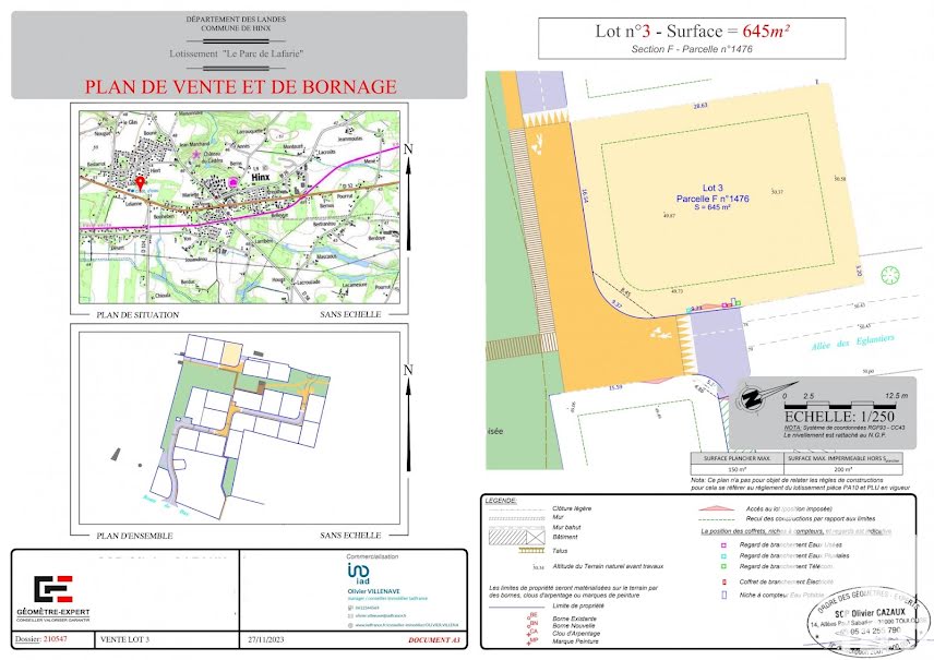 Vente terrain  645 m² à Hinx (40180), 86 000 €