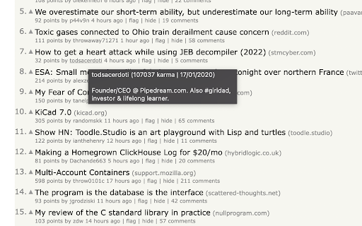 Hacker News User Link Pop-up