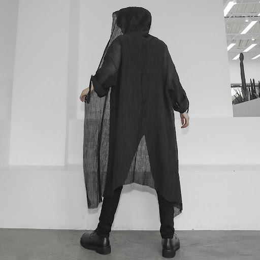 Title 5, Long Hooded Crumpled Linen Shirt for Men and Wo...