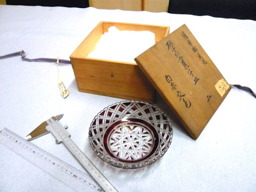 Bowl with wooden box, Satsuma kiriko cut glass