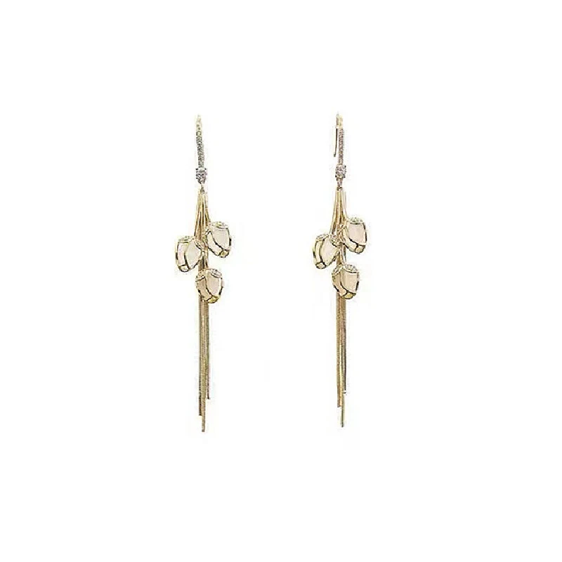Tulpbloem kwast oorbellen voor dames, ontworpen om ronde gezichten slanker te laten lijken, elegante oorbellen.