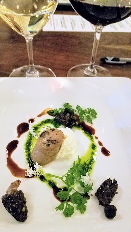 Chefs Week PDX 2017 Heritage Dinner at Chesa on May 7, Greg Higgins (Higgins Restaurant) created a dish of Morel Boudin Blanc, Fresh Black Sheep Creamery Cheese Chervil Oil