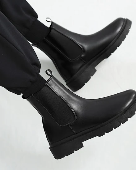 Chelsea Shoes Men Boots Black Casual Leather Shoes 2024 B... - 3