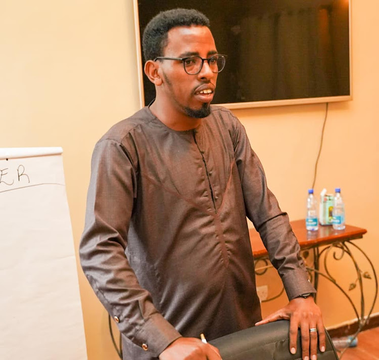 Ijara subcounty livestock production officer Shaban Sahal speaks during the Sacco officials training in Garissa on Monday, June 27.