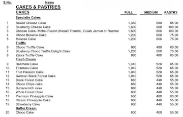 Tosita Bakery menu 