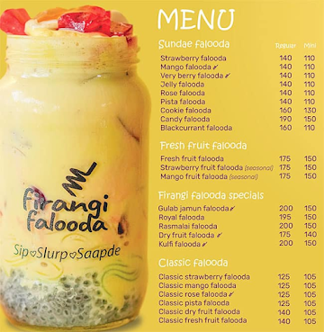 Firangi Falooda menu 