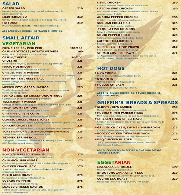 The Boozy Griffin menu 