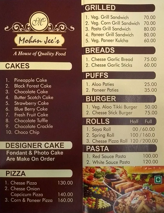 Mohan Jee's menu 