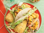 Fish Tacos with Peach Salsasave was pinched from <a href="http://spoonful.com/recipes/fish-tacos-peach-salsa" target="_blank">spoonful.com.</a>