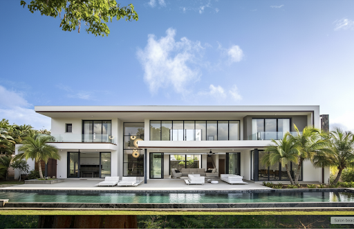 Buy this luxury property in Tamarin (Mauritius) - Modern villa with pool and palm trees