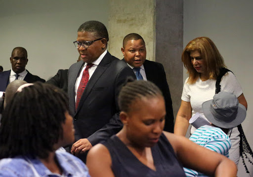 Minister Fikile Mbalula arrives during the SASCOC Press Conference at Moses Mabhida Stadium on March 14, 2017 in Durban, South Africa.