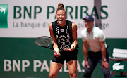 Maria Sakkari of Greece reacts against Karolina Muchova of Czech Republic in their second round match on day four of the 2022 French Open at Roland Garros  in Paris on May 25 2022.