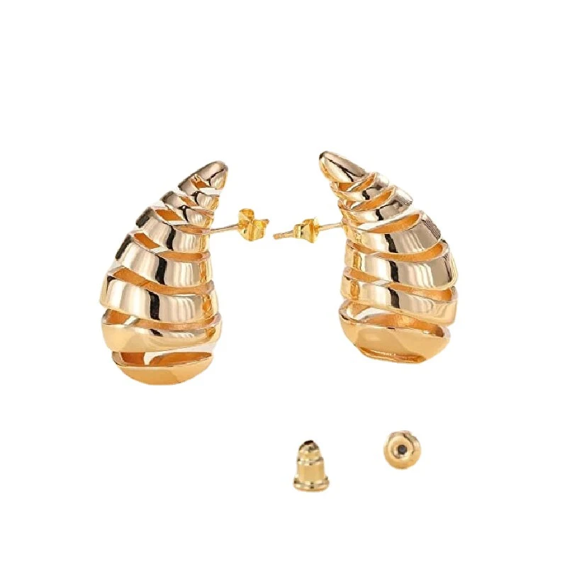 Boucles d'oreilles pendantes creuses en spirale plaqué or Design de personnalité original européen et américain Bijoux métal femme