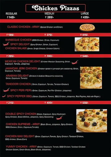 Pizza Army menu 