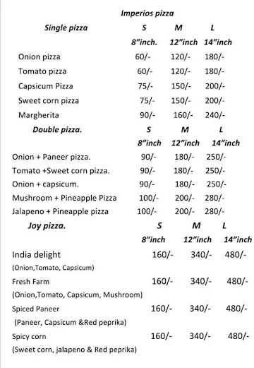 Imperio's Pizza menu 