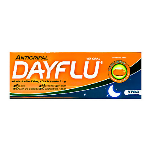 Acetaminofen + Clorfeniramina Dayflu Noche 500mg/2mg x5 Cápsulas    Dayflu es un producto de Vivax