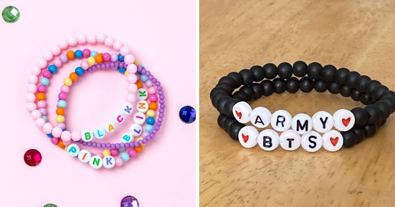 BTS V Bracelet Grey Beaded With Green Lettered Taehyung 