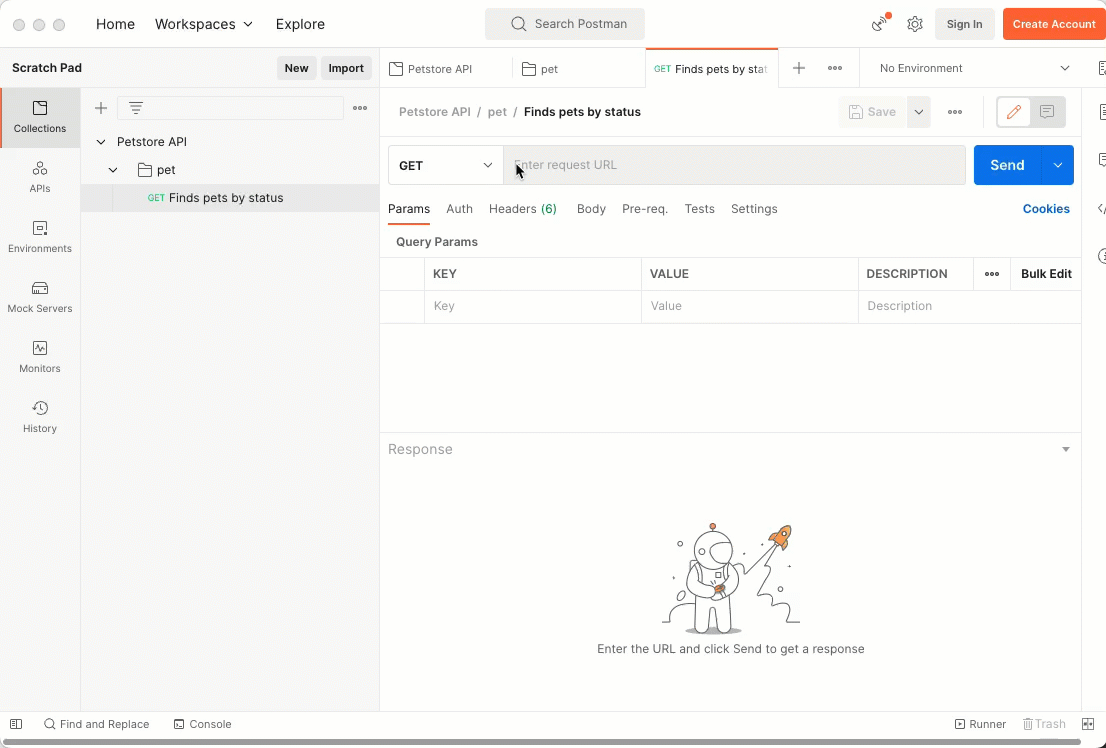 Sending GET request in Postman and observing the response