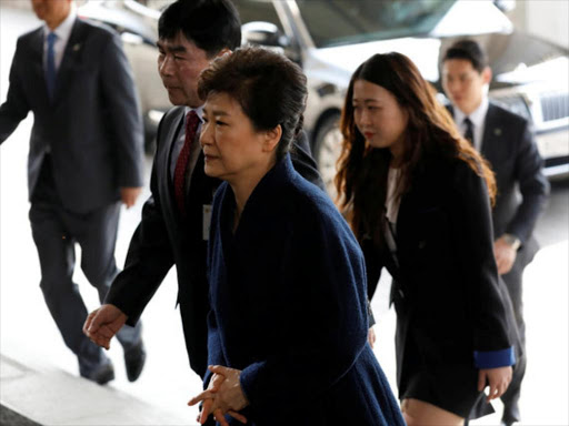 Former South Korea President Park Geun-hye when she was grilled by police over corruption, March 21, 2017. /FILE