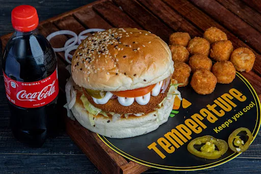 Chicken Burger + Chicken Popcorn (8 Pcs) + Drink