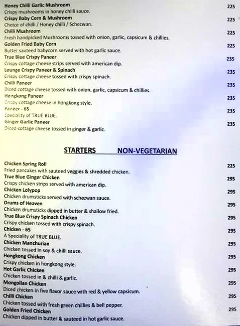 True Blue Classroom menu 