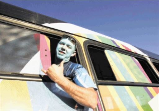 FANATIC: A Blue Bulls supporter on his way to Orlando Stadium in Soweto on Saturday for the semifinal against Crusaders. Pic. Veli Nhlapo. 23/05/2010. © Sowetan.