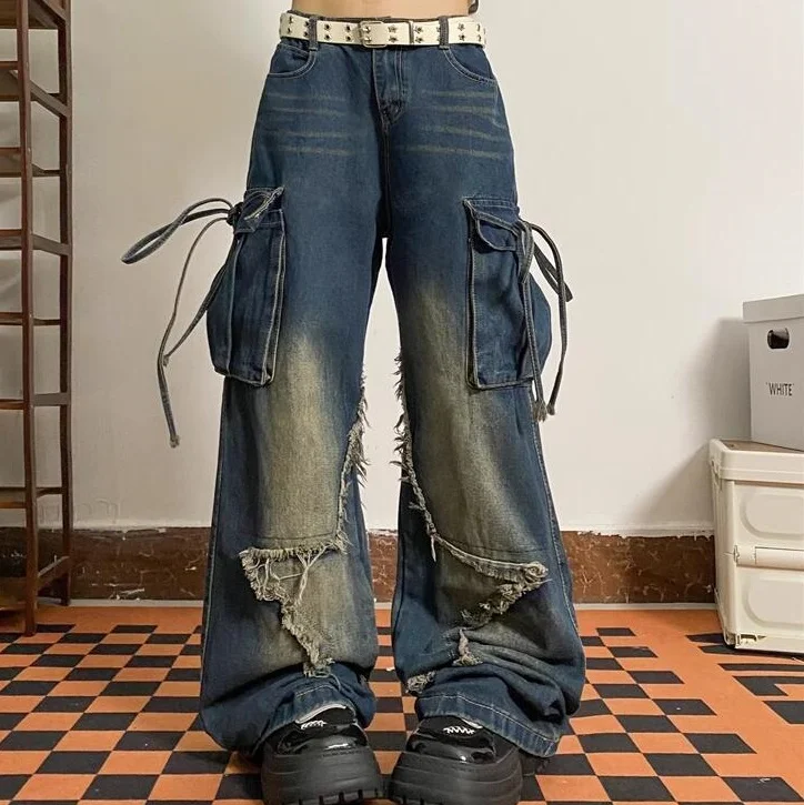 Calças jeans American Ins High Street Design com estilo desgastado. Conforto e design para um visual moderno e autêntico.
