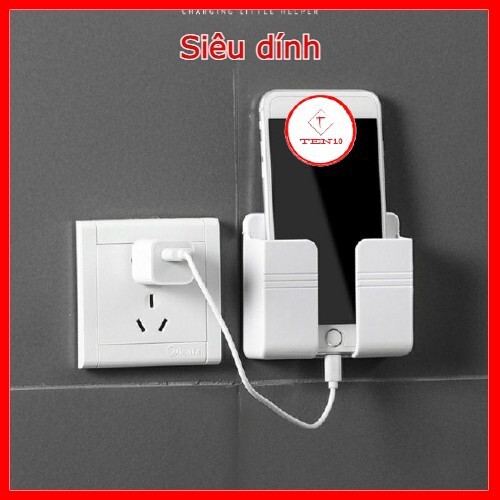 Kệ Dán Tường Để Điện Thoại Kiêm Giá Đỡ Sạc Để Remote Tiện Dụng Dính Tường Chịu Lực Không Khoan Đục Tường Màu Trắng Đồng