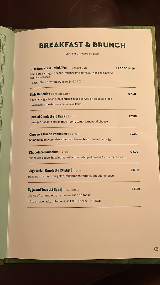 The Dubliner gluten-free menu