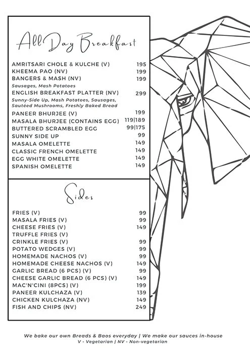 Bombay Elephant menu 