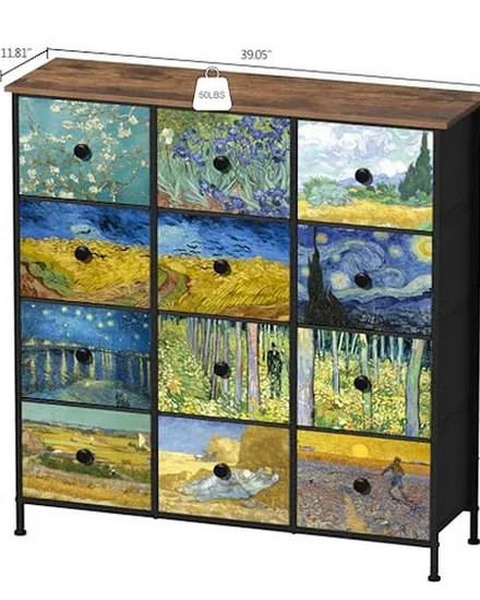 12-Drawer Fabric Dresser Chest Van Gogh Style Bedroom Sto... - 3