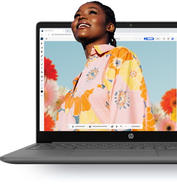 Photo d'une femme portant une chemise rose à fleurs en train d'être modifiée dans Photoshop sur un Chromebook.