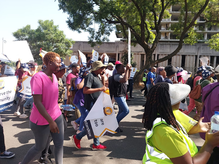 Healthcare workers and doctors marching to the Union Buildings in Pretoria.