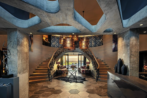 The striking reception area at the Sky Villa Boutique Hotel.