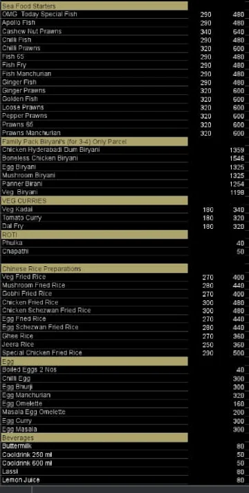 Shahi Dum Biryani menu 