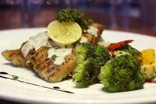 Grilled Fish, Veggies, Mashed Potatoes And Mushroom Sauce