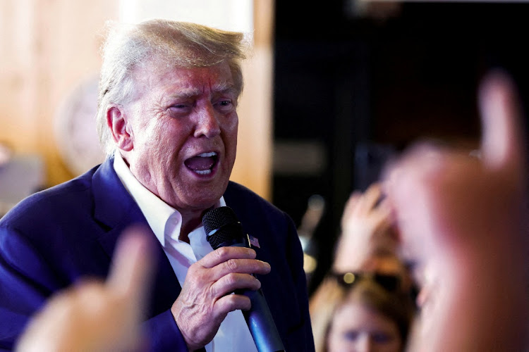 Republican presidential candidate and former US leader Donald Trump speaks as he campaigns at the Iowa State Fair in Des Moines, Iowa, the US, August 12 2023. Picture: EVELYN HOCKSTEIN/REUTERS