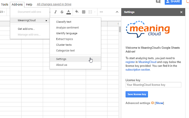 Screenshot of MeaningCloud