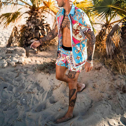 Title 6, Beach Style Loose Shirt Hawaiian Print Two-Piec...
