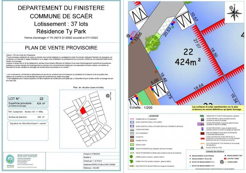 Vente terrain  424 m² à Scaer (29390), 40 000 €