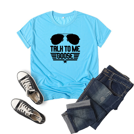 Title 14, Talk To Me Goose Letter Print Short Sleeve Roun...