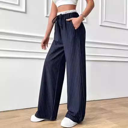 Title 5, Casual Vertical Stripes Color Matching High Wai...