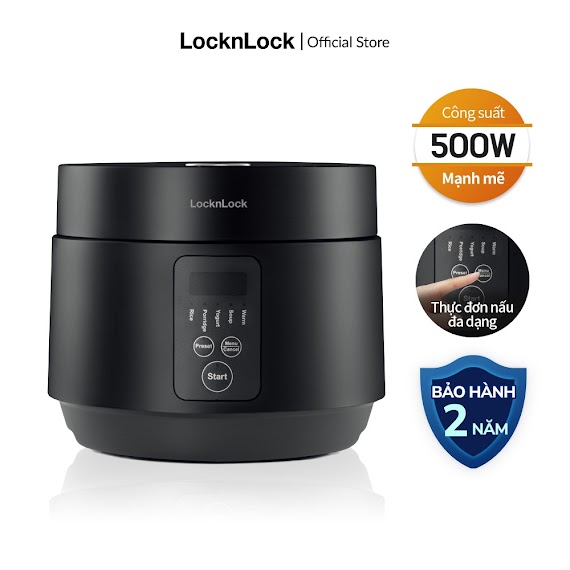 [Mã Lifemc06Cbau Giảm 50K Đơn 350K] Nồi Cơm Điện Lock&Lock Compact Rice Cooker 1.2L Màu Đen Ejr346Blk