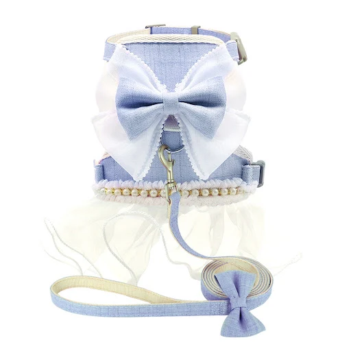 Cat Harness Leash Set Cute Bowknot Princess Cat Dress Costumes Nylon Kittten Puppy Dress Harnesses For Chihuahua Teddy C