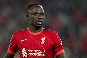 Sadio Mane of Liverpool looks on during the UEFA Champions League Semi Final Leg One against Villarreal at Anfield on April 27, 2022 in England. 
