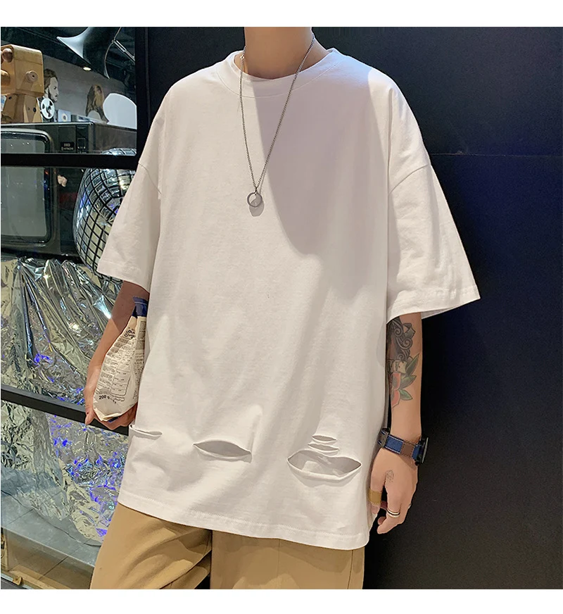 Title 3, Camiseta Casual Gola Redonda Mangas Curtas Rasg...