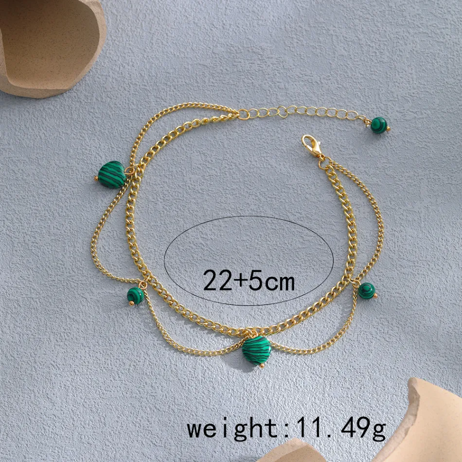 Tornozeleira feminina com pingente de pedra natural selvagem, personalidade fashion. Adicione um toque boêmio e natural ao seu visual de verão.