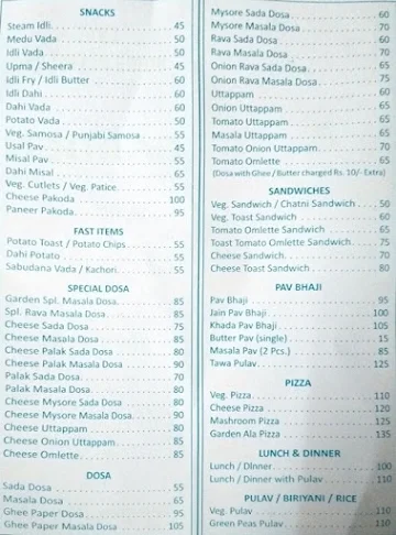 Garden Restaurant menu 